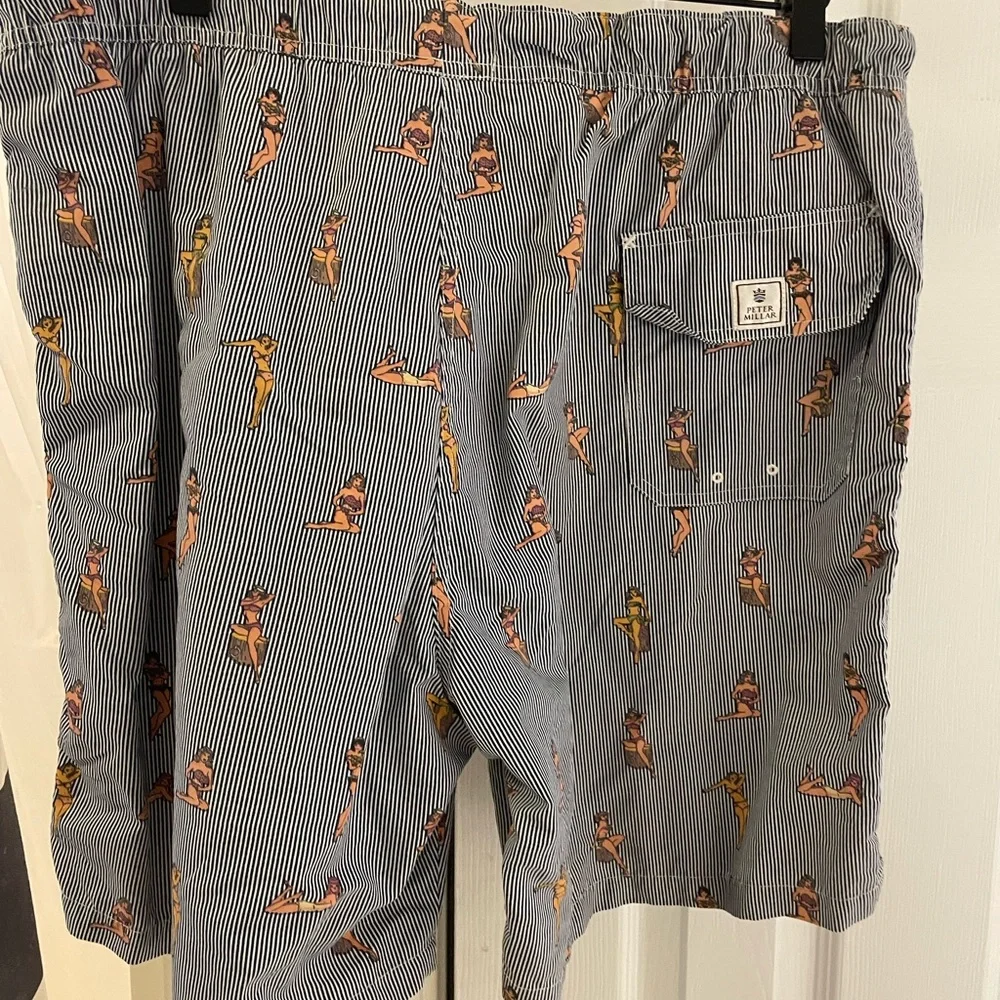 Peter‎ Millar Navy and White Striped Swim Trucks with bikini women print medium